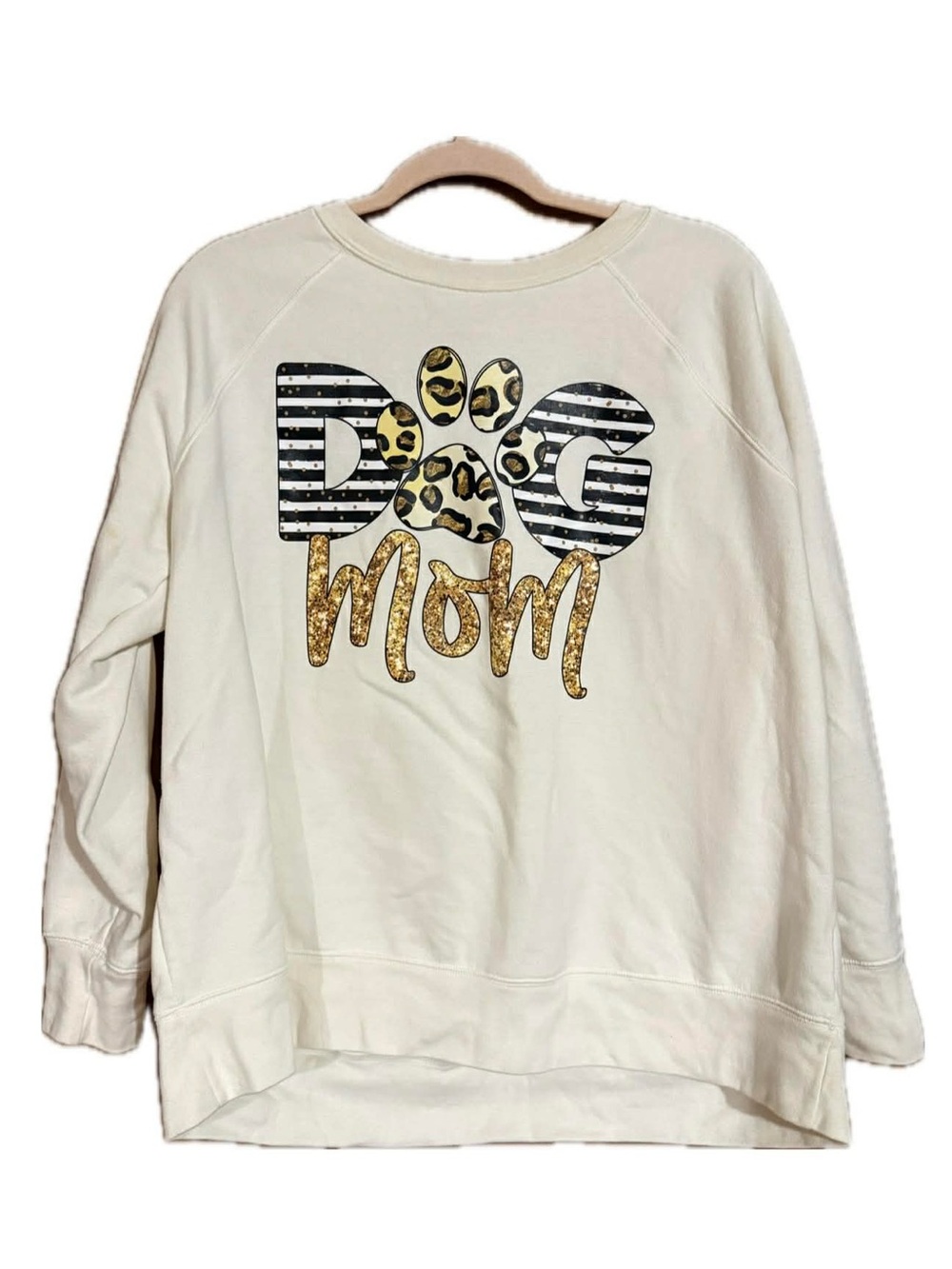 Cream "Dog Mom" Graphic Sweatshirt with Gold Accent